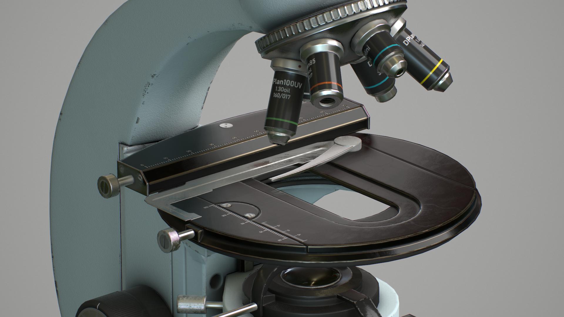 Closeup render of a zeiss microscope